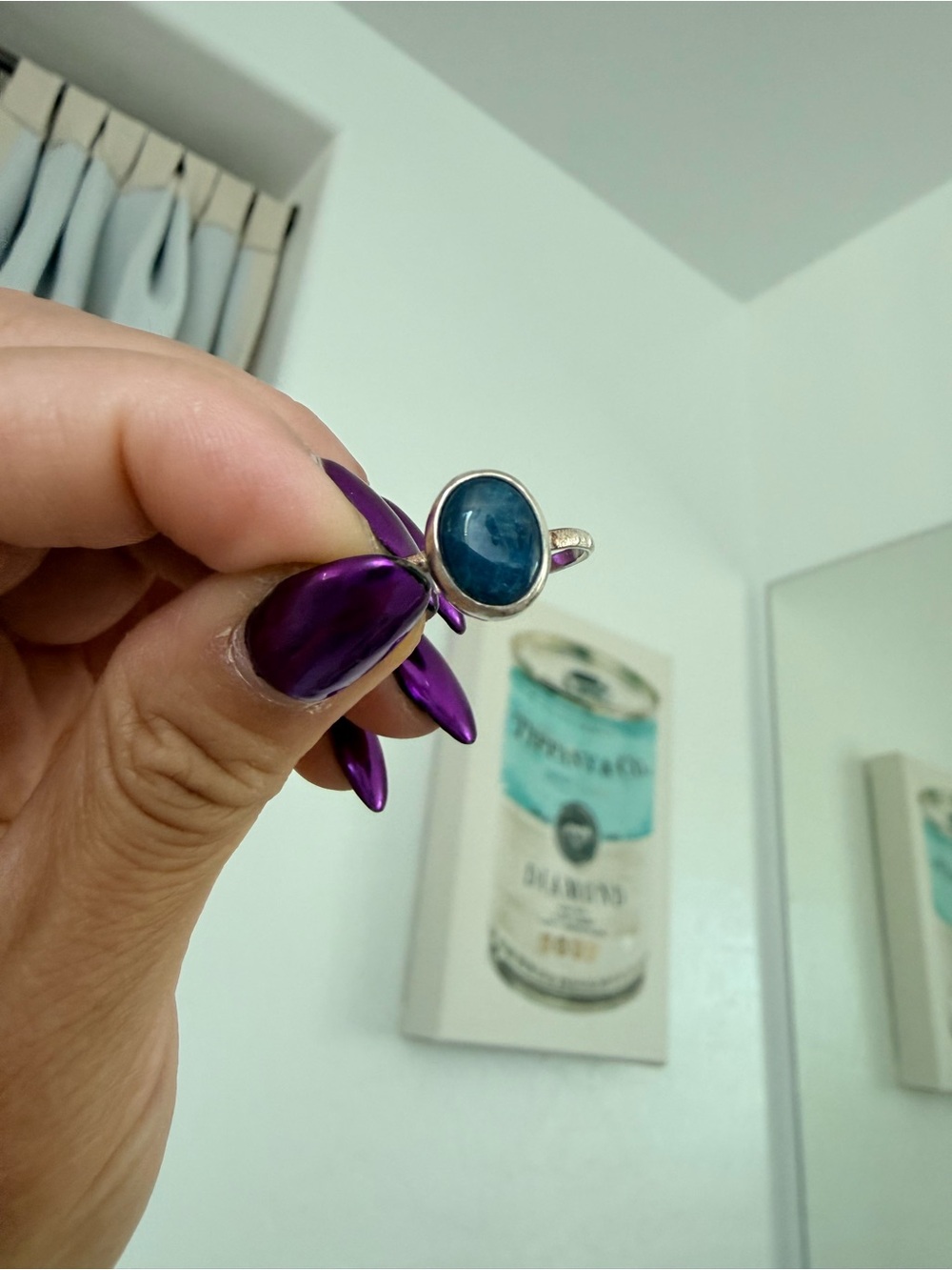 Dainty Blue Apatite and Sterling Silver Ring - size 6